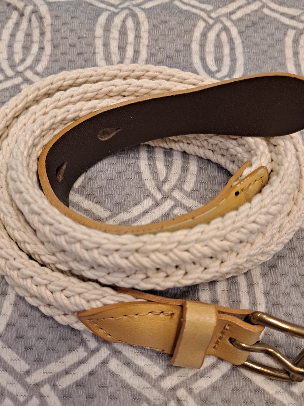 J. Crew Cream Cotton Braided Rope Belt with Tan Leather Buckle - Picture 7 of 7